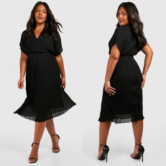 BOOHOO Midi Dress Womens Size 22 Pleated Special Occasion Event Party Holiday - Picture 2 of 11